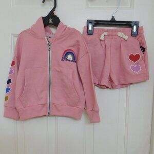 NWT 2pc Volcom Colorful Rainbow Heart Sleeve Sweatshirt & Shorts Set sz 2t